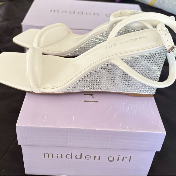 Madden Girl White Rhinestone Wedge Sandals - Picture 2 of 4